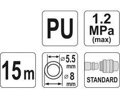 YATO CABLE / PNEUMATINĖ SPIRALĖ ŽARNA 5,5 mm x 8 mm x 15 m POLIURETANAS