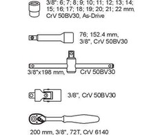 YATO DRAWER INSERT 3/8 "ĮRANKIŲ RINKINYS 22vnt.