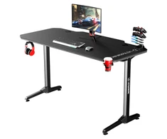 Žaidimų stalas Ultradesk Frag Gaming Desk, Juodas su juodu kilimėliu