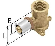 Žalvarinė sieninė alkūnė su ausimis GW ultraPRESS - 25 Rp3/4 L = 54 mmKAN-THERM