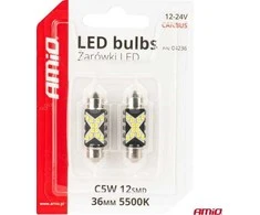LED lemputės, Canbus, festoon, C5W, 12SMD, 2016 m., 36 mm, baltas, 12V, 24V, amio-04236