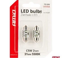 LED lemputės, Canbus, festoon, C5W, 2SMD, 3838, 31 mm, baltos, 12 V, 24 V, amio-04247