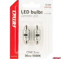 LED lemputės, Canbus, festoon, C5W, 2SMD, 3838, 36 mm, baltos, 12 V, 24 V, amio-04248