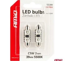 LED lemputės, Canbus, festoon, C5W, 2SMD, 3838, 39 mm, baltos, 12 V, 24 V, amio-04249