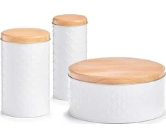 Bamboo SCANDI laikymo konteineris, aukštas apvalus bambuko dangtelis, baltas, Zeller