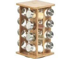 Rotary Rotacinė prieskonių lentynėlė + 16 indelių, 30 cm, bambukas, ZELLER