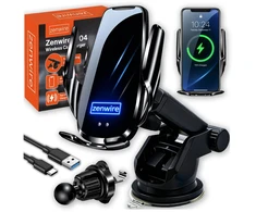 Zenwire Telefono laikiklis automobiliui su belaidžiu įkrovikliu, skirtas stiklui, grotelėms, prietaisų skydeliui W04 (5904507522414)