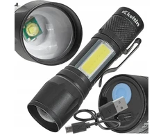 Žibintuvėlis KELTIN Žibintuvėlis mini – taktyczna LED COB 10W 500mAh 500lm IPX5 – kartonik wystawowy (12/96)