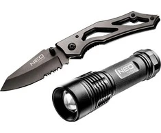 Neo Tools 2 dalių rinkinys (99-101 žibintuvėlis, 63-025 peilis)