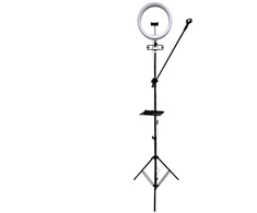 iLike S12 LED 20W Selfie 31cm Gredzena Gaisma Lampa + Statīvs 2.1m + Plaukts &amp; 3x telefona / mikrofona turētājs Melns