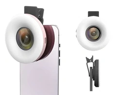 Žiedinė lempa MichaelMarinelli Lampka Pierścieniowa LED + Obiektyw Makro 15x + Klips do Telefonu Smartfona / C125 / Rožinė