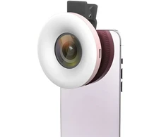 Žiedinė lempa MichaelMarinelli Lampka Pierścieniowa LED + Obiektyw Makro 15x + Klips do Telefonu Smartfona / C125 / Rožinė