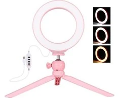 Puluz tripodas su žiedine LED lempa 16 cm, rožinis