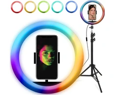 Žiedinė lempa Retoo LAMPA PIERŚCIENIOWA RGB LED SELFIE RING STOVAS Pultas + UCHWYT NA TELEFONAS 210CM