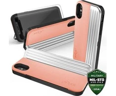 Dėklas „Zizo Retro“ serija – piniginės atlošas su magnetiniu užsegimu ir įmontuotu stovu, skirtu „iPhone Xs / X“ (persiko / sidabro)