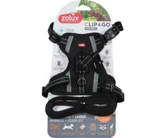 ZOLUX šunų petnešų ir pavadėlio rinkinys CLIP&amp;GO S, juodas