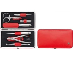 ZWILLING TWINOX Rinkinys kelioninis - raudona skórzane etui, 7 dalys