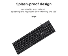 Aula AK205 Ergonomiska klusu taustiņu klaviatūra ar 104 pogām EN / RUS izkārtojums 1.5m USB Vads Melna