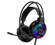 „Aula S605 Noise-Off“ žaidimų ausinės, 50 mm tvarkyklės 2 m laidas 2 x 3,5 mm garso / mikrofonas + USB RGB LED juodas