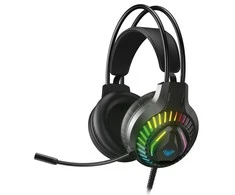 „Aula S605 Noise-Off“ žaidimų ausinės, 50 mm tvarkyklės 2 m laidas 2 x 3,5 mm garso / mikrofonas + USB RGB LED juodas