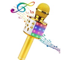 iWear M85 Karaoke Mikrofonu Bērniem un Pieaugušajiem Ar Efektu un Skaļruņiem &amp; Rekodu Micro SD USB Bluetooth Zeltains