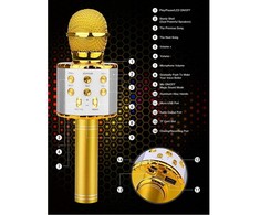 iWear M85 Karaoke Mikrofonu Bērniem un Pieaugušajiem Ar Efektu un Skaļruņiem &amp; Rekodu Micro SD USB Bluetooth Zeltains