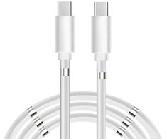 Oho CP USB-C uz USB-C PD 60W 3A Super Ātras Uzlādes 1m iPhone 15 Kabelis ar iebūvētu magnētisku kabeļa organizātoru Balta