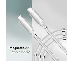 Oho CP USB-C uz USB-C PD 60W 3A Super Ātras Uzlādes 1m iPhone 15 Kabelis ar iebūvētu magnētisku kabeļa organizātoru Balta