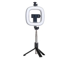 CP X1 LED 16cm Uzlādējama Selfie Lampa ar BT Pulti &amp; Rokturi + Grīdas statīvu 20-90cm + Telefona stiprinājums