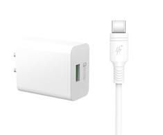 DCO U18 18W USB kištukas, greitas prisitaikantis įkroviklis + USB-C 1 m laidas Samsung Xiaomi Huawei Oppo Baltas (OEM)