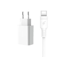 DCO U18 18W USB kištukas, greitas prisitaikantis įkroviklis + USB-C 1 m laidas Samsung Xiaomi Huawei Oppo Baltas (OEM)