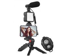 Elight Y9 Vlog Telefona Fiksācijas Video &amp; Foto komplekts ar Led gaismu / Mikrofonu / Statīvu Melna