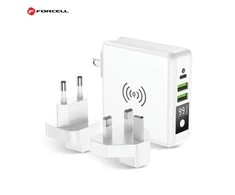 Daugiafunkcis įkroviklis Forcell F-Energy 4in1 2 x USB A + USB C 15W + išorinė baterija 8000mAh + belaidis įkrovimas baltas