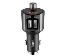 Gsm City Automobilinis įkroviklis + FM siųstuvas Hoco E19 Smart vehicle (bluetooth, 2.4A) pilkas
