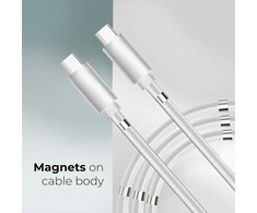 Oho Wow USB-C uz USB-C PD 60W 3A Super Ātras Uzlādes 1m Kabelis ar iebūvētu magnētisku kabeļa organizātoru Balta