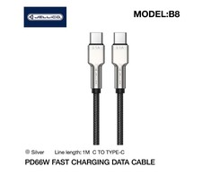 Jellico B8 Neilona Pīts cinkota konektora USB-C uz USB-C Datu &amp; PD Ātrās 66W uzlādes kabelis 1m Melns