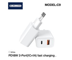 JELLICO sieninis įkroviklis C9 PD 20W 1xUSB-C + 1xUSB QC3.0 Baltas