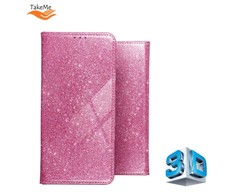 TakeMe 3D-Crystal Shine Magnetic Fix Book Dėklas, skirtas Samsung Galaxy M51 (M515F) Rožinė