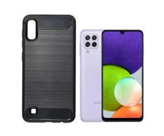 TakeMe CARBON efekto TPU itin plonas galinio dangtelio dėklas, skirtas Samsung Galaxy A22 4G (A225F) Juodas