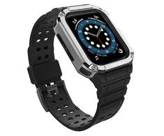 Pferd TakeMe guminė juostelė su šarvuotu dėklu, skirta Apple Watch 7 / SE (41/40 / 38mm) juoda / sidabrinė
