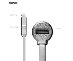 REMAX Car Charger RCC-103 Finchy – USB – 3,4A with Lightning + MicroUSB cable sidabrinis