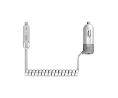REMAX Car Charger RCC-103 Finchy – USB – 3,4A with Lightning + MicroUSB cable sidabrinis