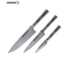 Samura BAMBOO Сhef's Essential peilių rinkinys iš 3 vnt.: Pjovimo peilis / Naudingas peilis / Šefas iš AUS 8 Japoniško plieno 59 HRC