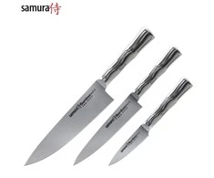 Samura BAMBOO Сhef's Essential peilių rinkinys iš 3 vnt.: Pjovimo peilis / Naudingas peilis / Šefas iš AUS 8 Japoniško plieno 59 HRC