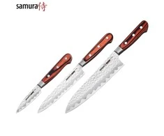Samura Kaiju su apmušalais 3 virtuvinių peilių rinkinys: skutimo peilis 78 mm, universalus 150 mm, šefo 210 mm