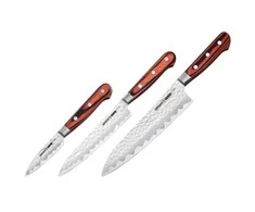 Samura Kaiju su apmušalais 3 virtuvinių peilių rinkinys: skutimo peilis 78 mm, universalus 150 mm, šefo 210 mm