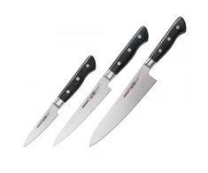 Samura PRO-S 3 peilių rinkinys: Paring peilis 88mm / Utility peilis 145mm / European Chef's peilis 200mm iš AUS 8 Japoniškas plienas 58 HRC DOVANŲ DĖŽELĖJE