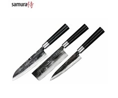 Samura SUPER 5 Rinkinyje 3vnt. peiliai Utility 162mm / Nakiri 168mm / Santoku 182mm iš AUS 10 Damasko plieno 60 HRC (5 sluoksniai)