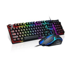 Klaviatūra T-Wolf TF200 PC žaidimų klaviatūros (EN) mechaniniai mygtukai + žaidimų pelės rinkinys su LED juodu