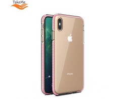 TakeMe skaidrus TPU dėklas su spalvotu rėmeliu skirtas Apple iPhone Xs Max, šviesiai rožinis
